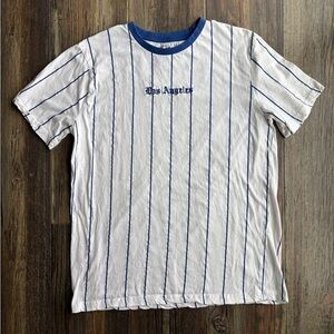 Eighty Eight Brand Los Angeles White Blue Stripe Tee Shirt S/S Size Large